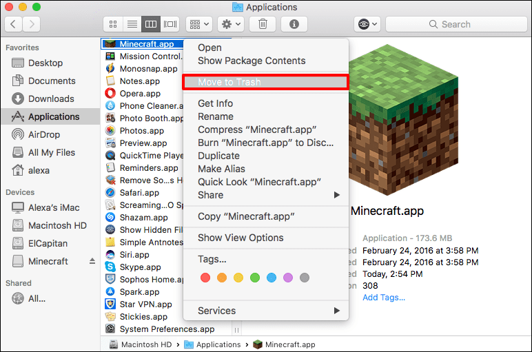 mac uninstall minecraft