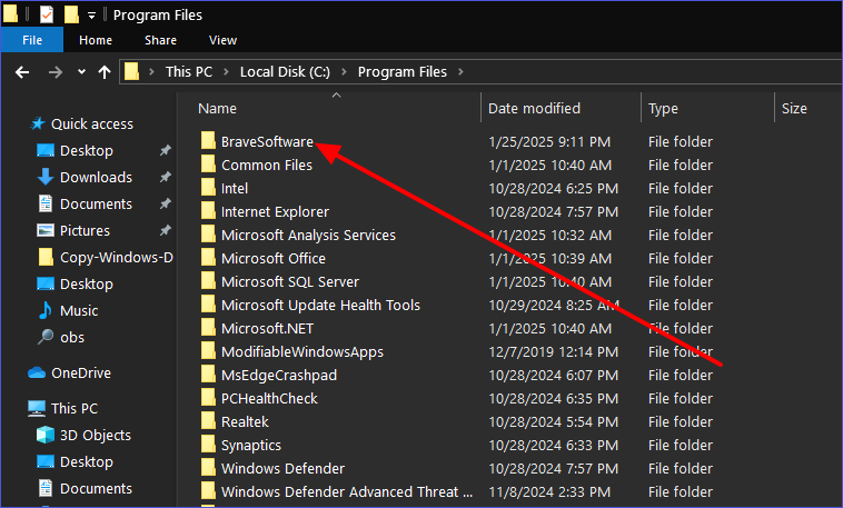 program files unistall brave