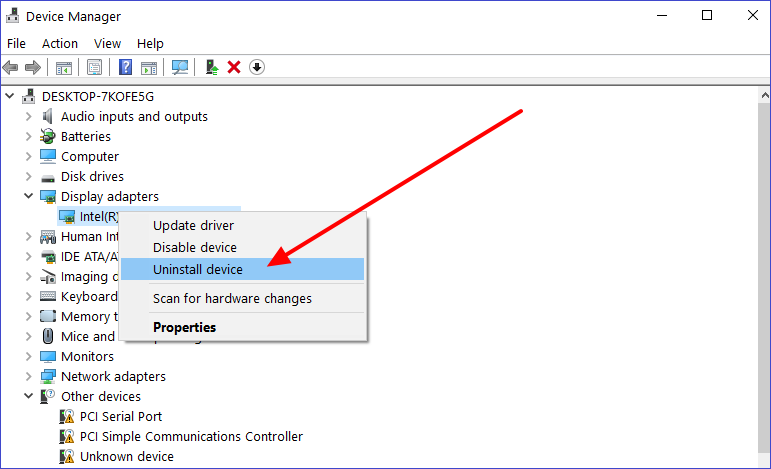 device manager uninstall driver