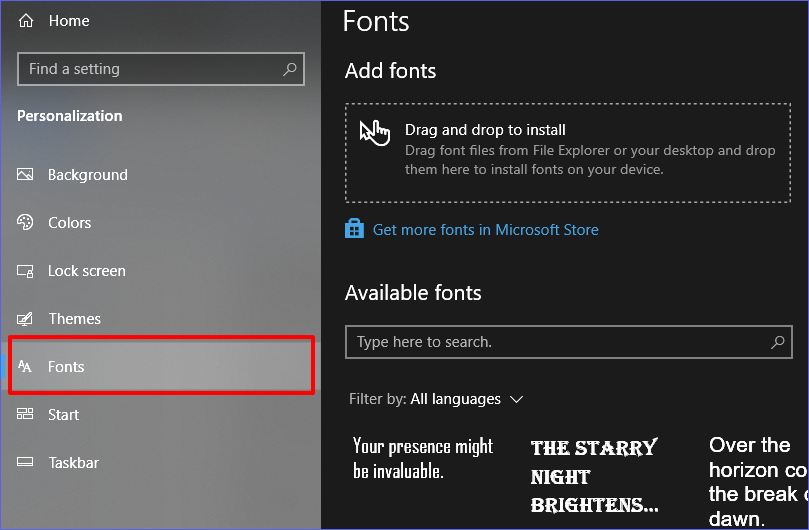 settings uninstall font