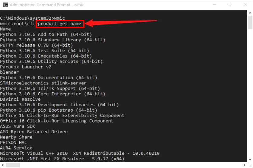 uninstall program cmd