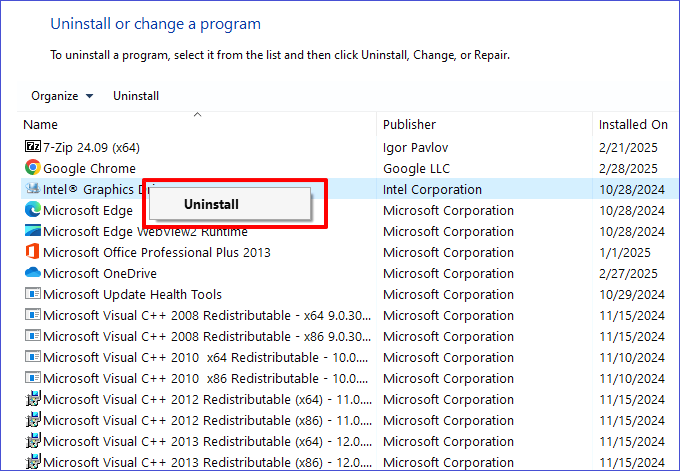control panel uninstall device driver