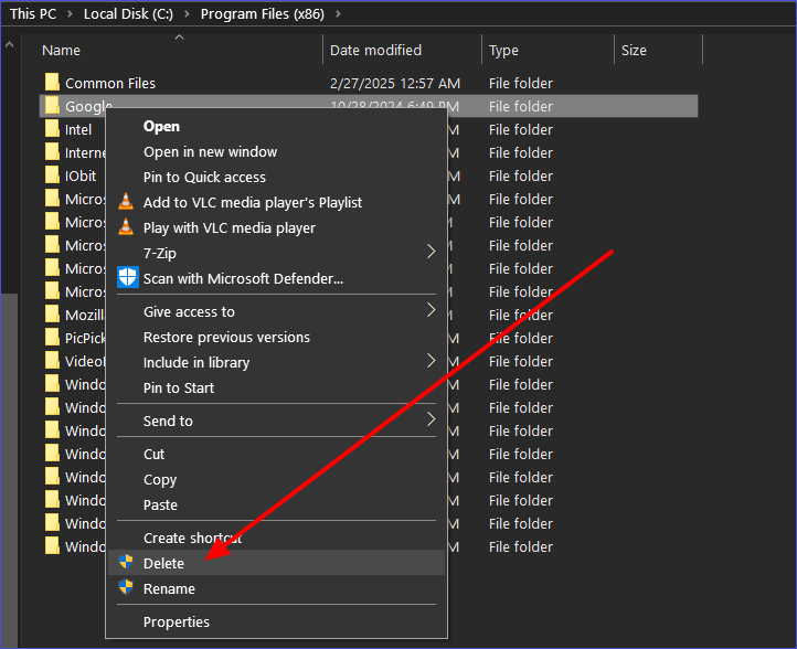 manually delete files