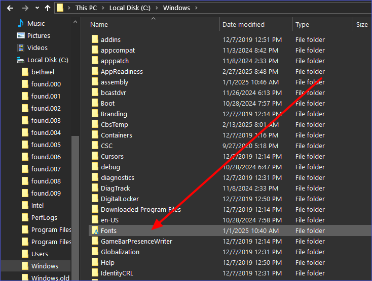 file explorer uninnstall fonts