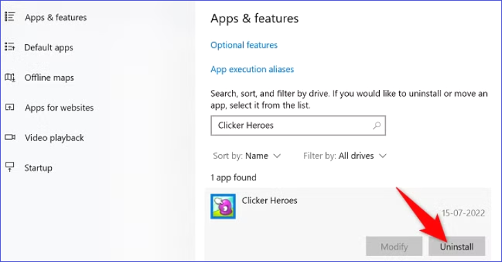windows settings uninstall steam game