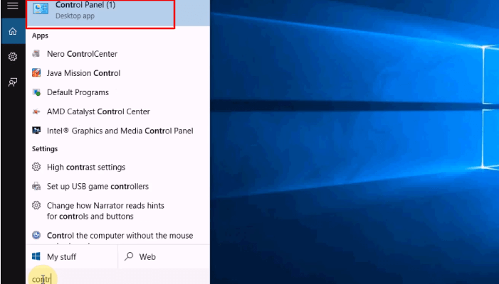 Control panel drop down