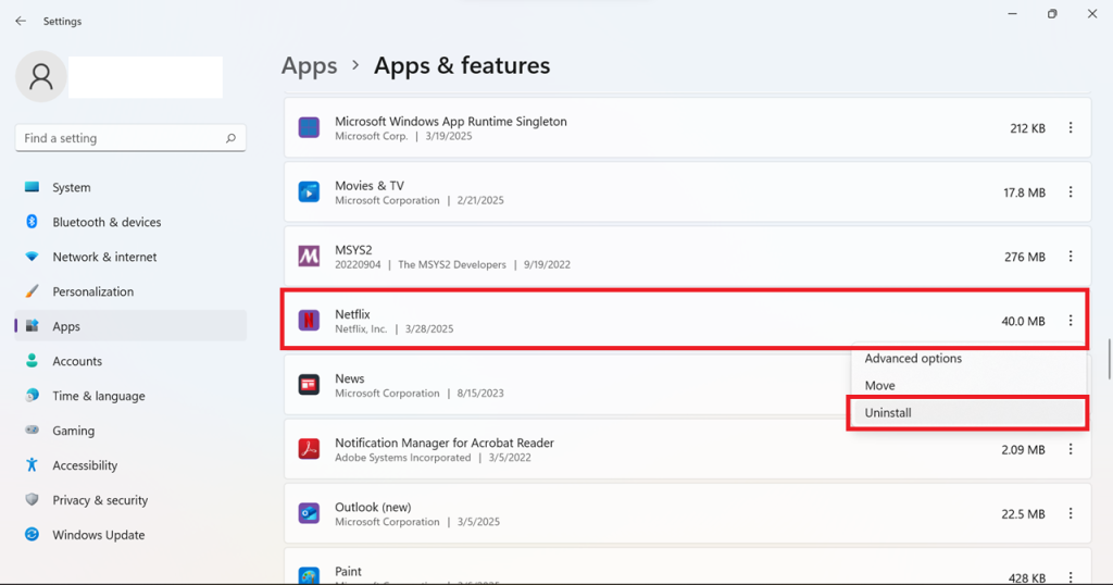 uninstall app via setting apps