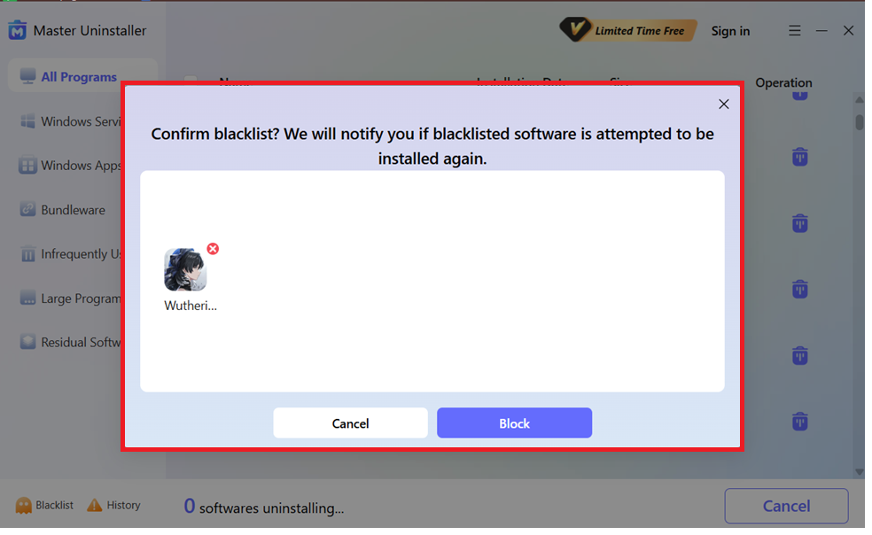 block wuthering waves via master uninstaller