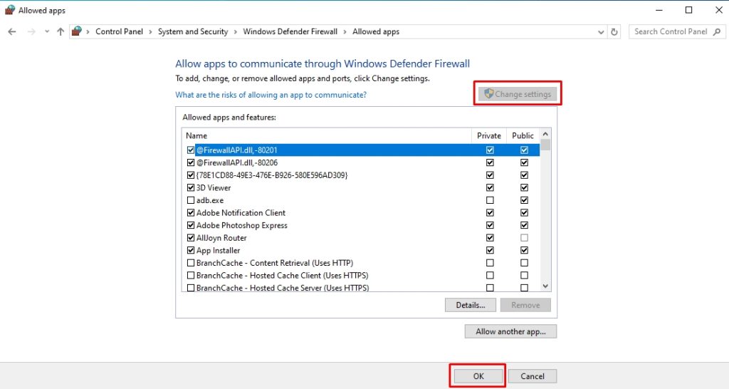 change firewall setting connect vpn after update