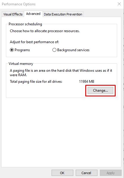 100 percent disk usage fix virtual memory