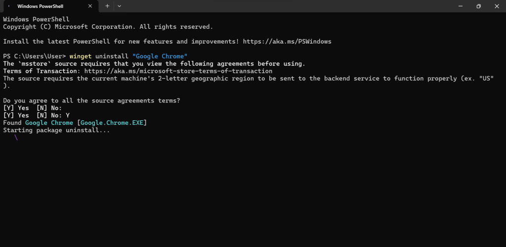 confirm chrome uninstallation