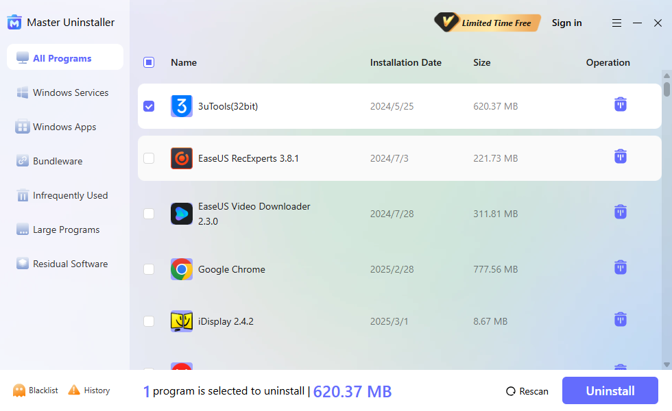 click on uninstall