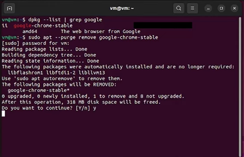 confirm chrome uninstallation