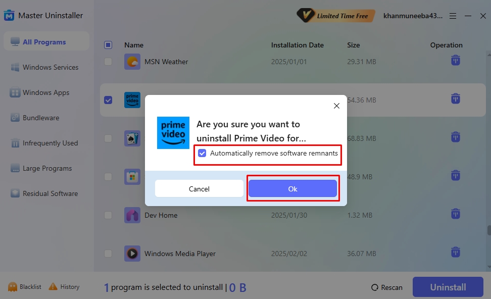 confirm uninstallation