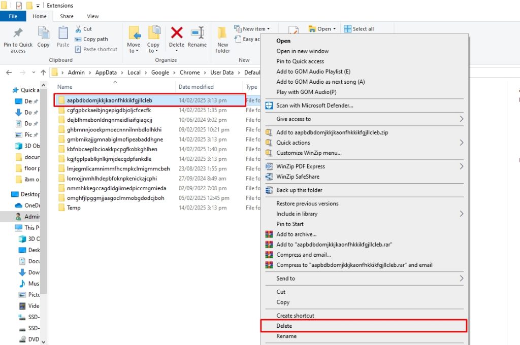 delete extension from computer