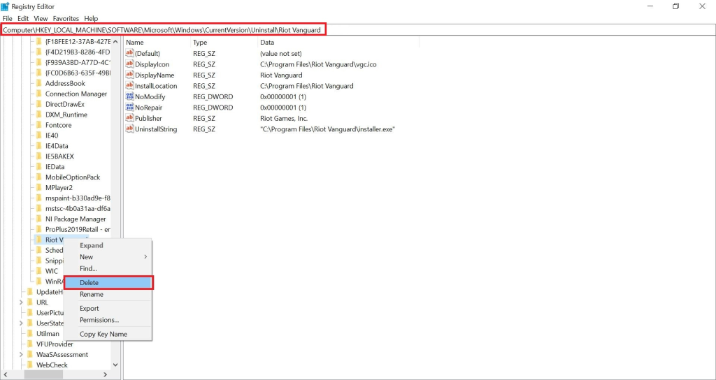 delete registry