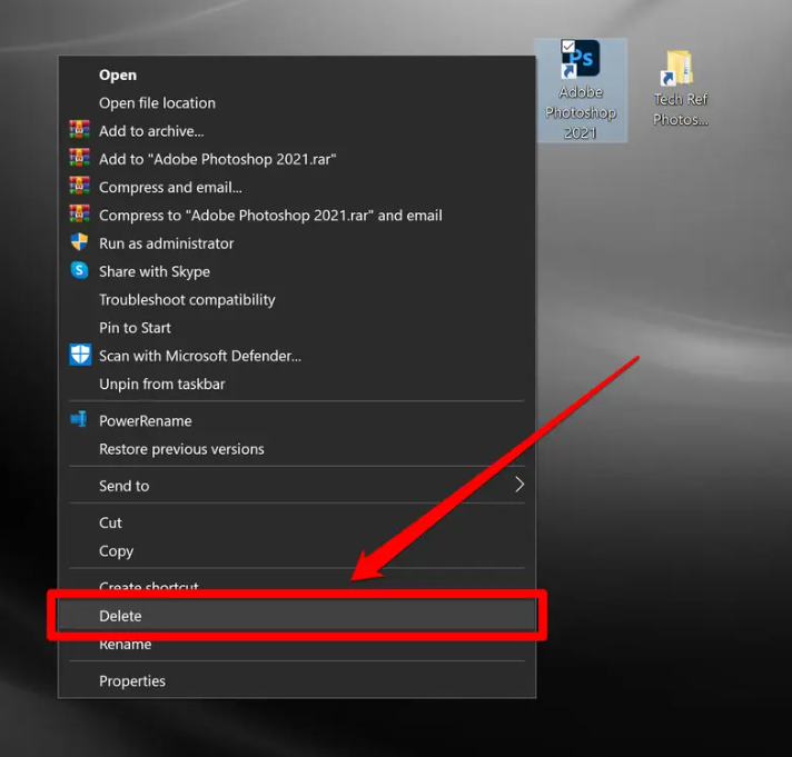 Delete shortcut from desktop with right click