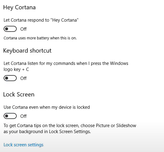 Disable settings