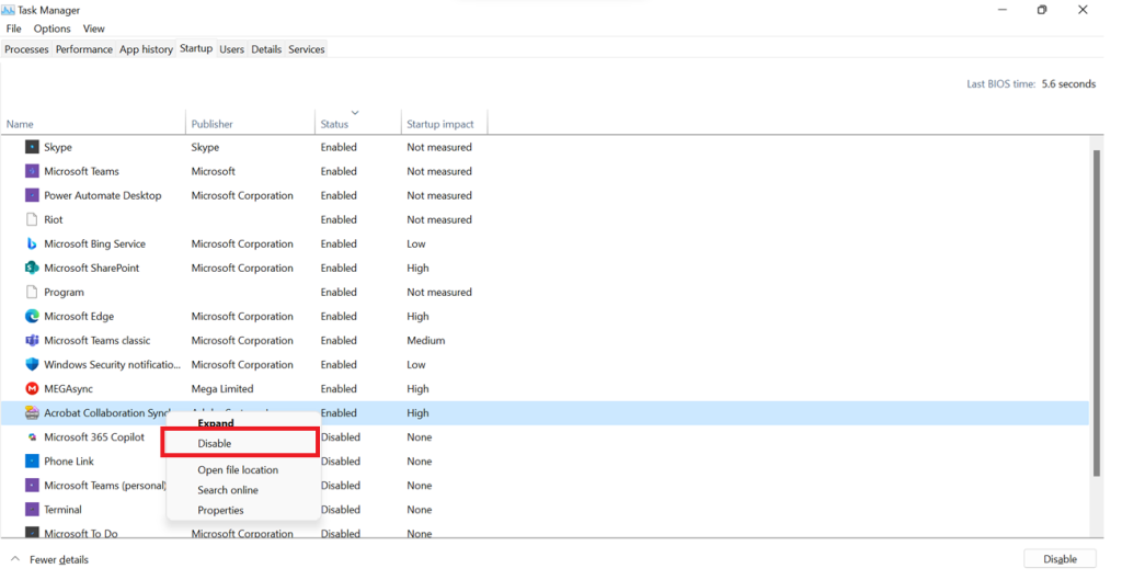 disable startup programs in task manager
