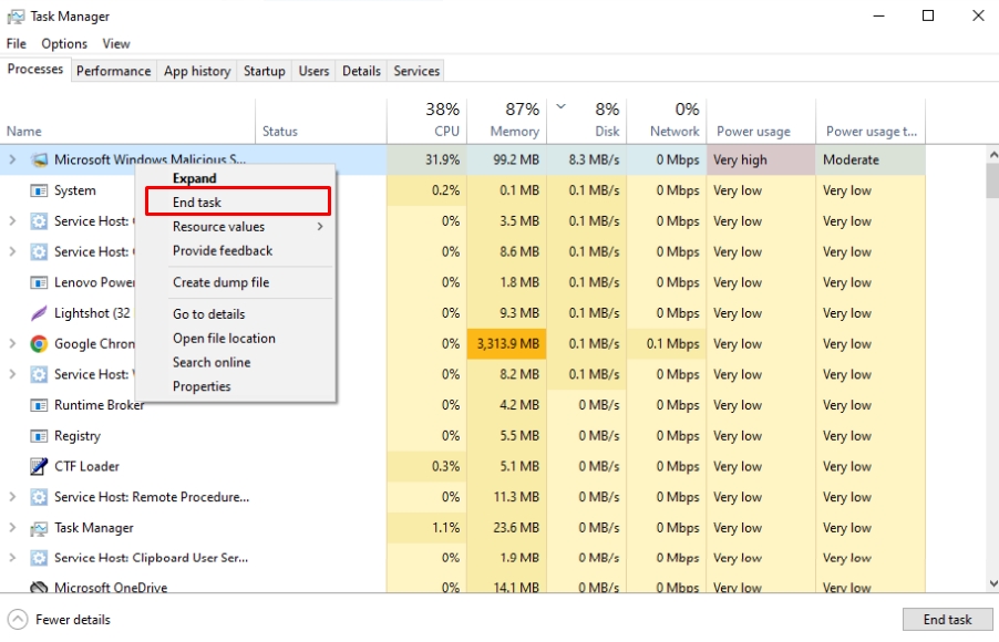 windows malicious software removal quit