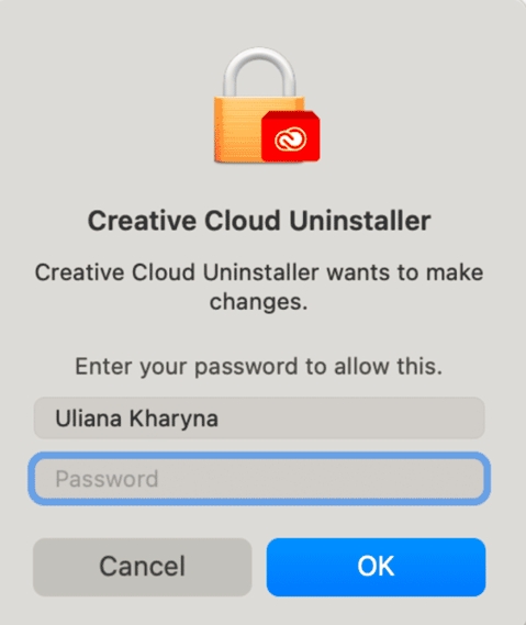 enter password adobe uninstaller mac