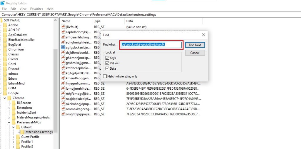 find extension from registry