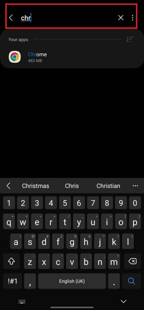 search chrome in apps