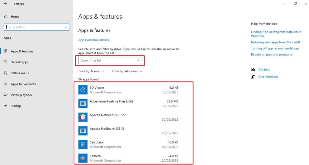 delete programs on windows 10