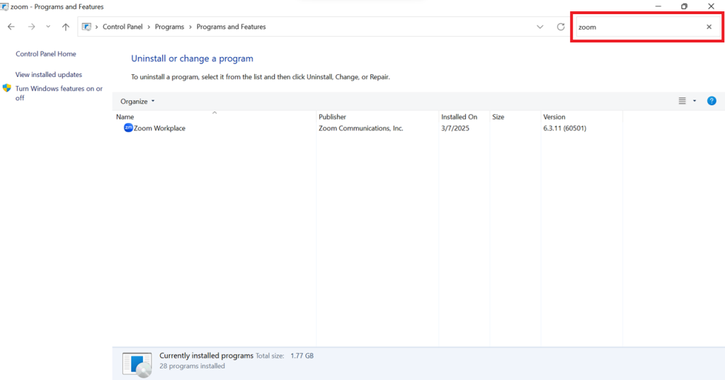 find program in search bar