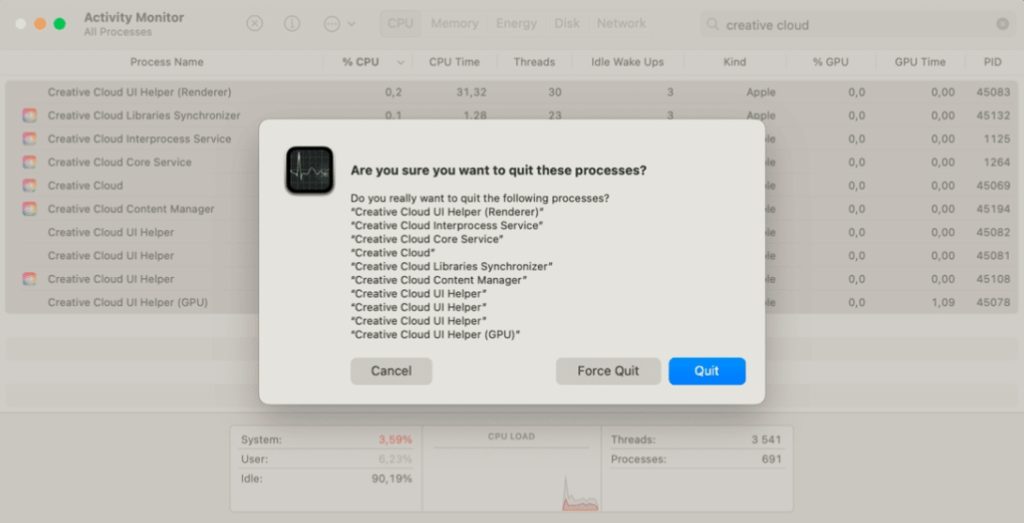 force quit adobe processes mac