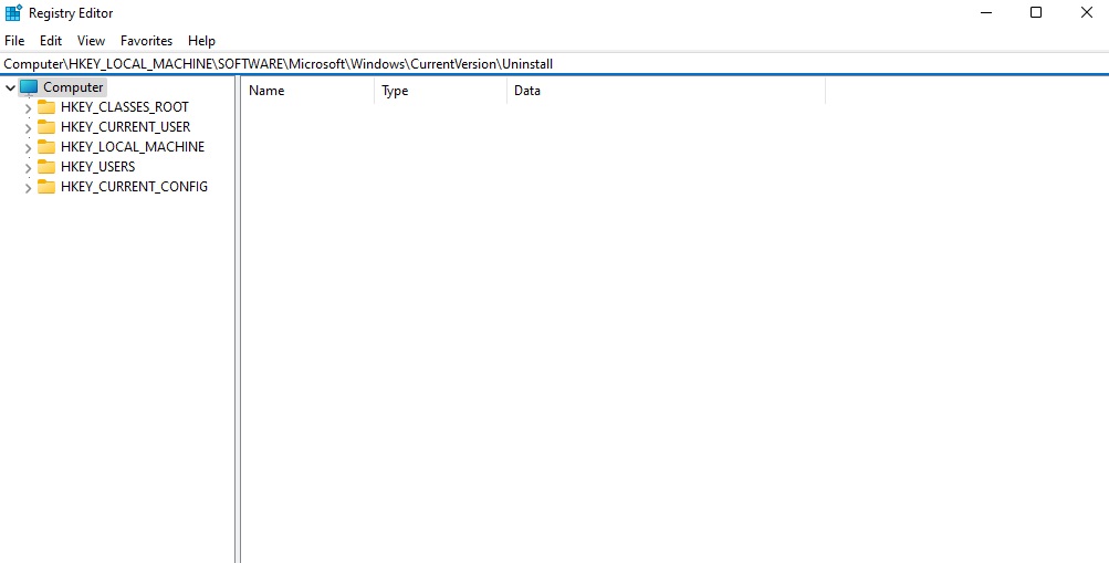 Force uninstall apps using the registry editor