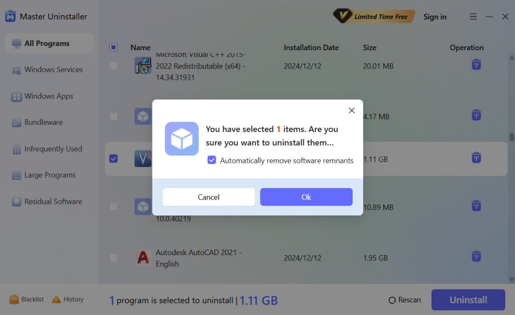 Master Uninstaller app uninstall