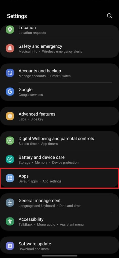 open apps from settings