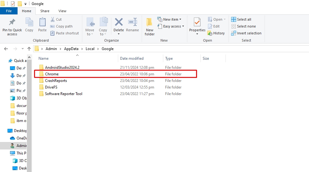 open chrome folder