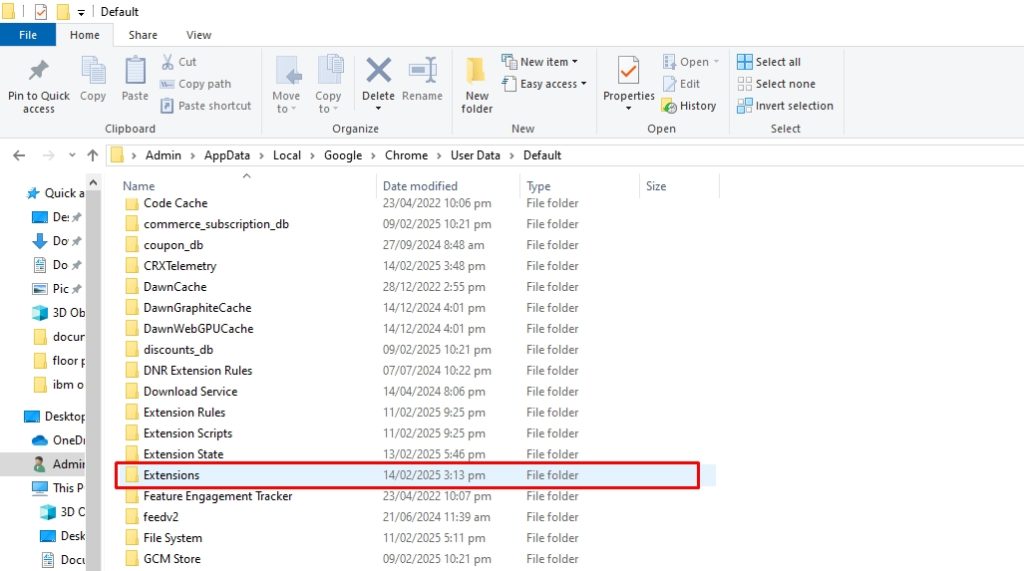 open extension folder