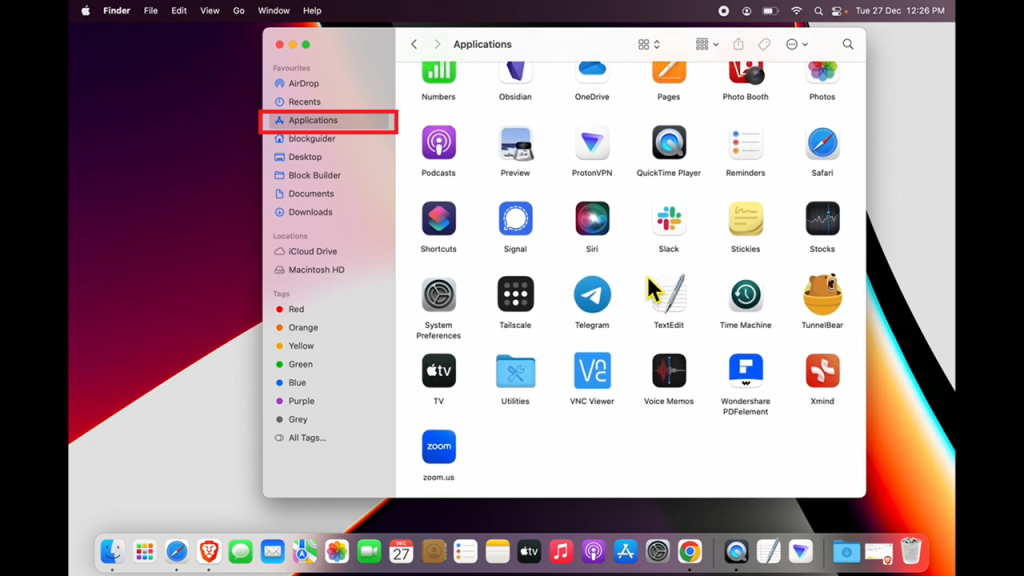 open finder and go to applications