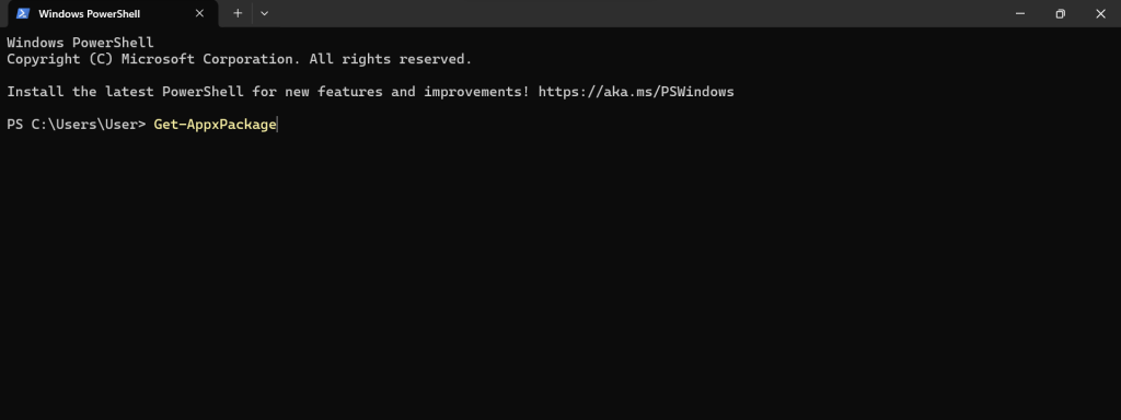 list installed apps powershell