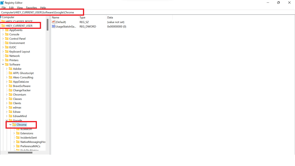 windows registry chrome entry