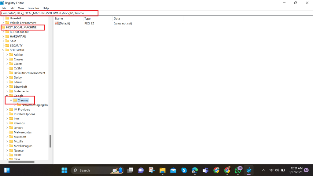 google chrome registry