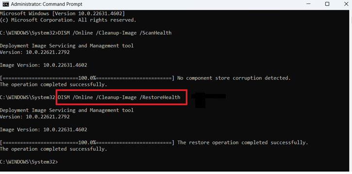 restore command to clean registry