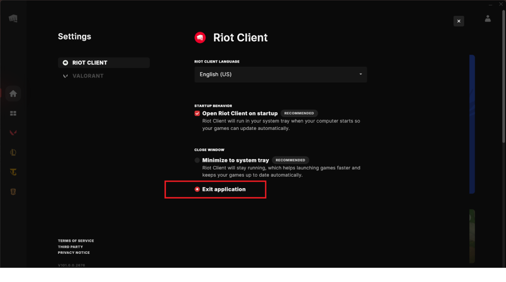 riot client exit via app