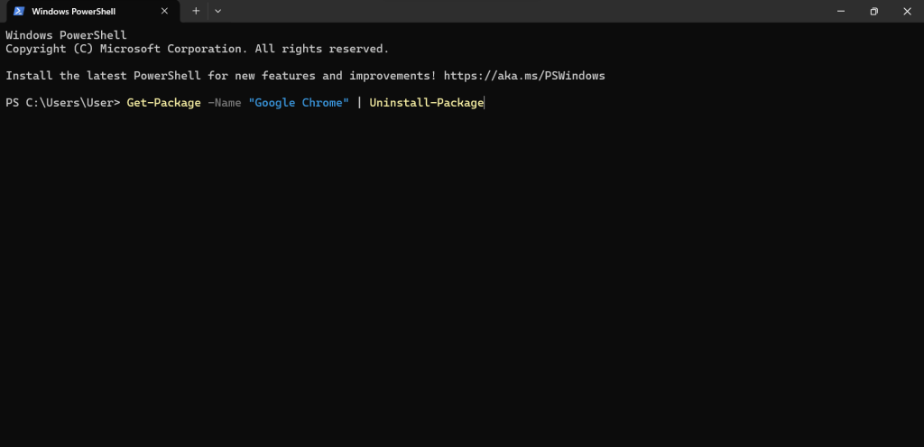 uninstall chrome via powershell