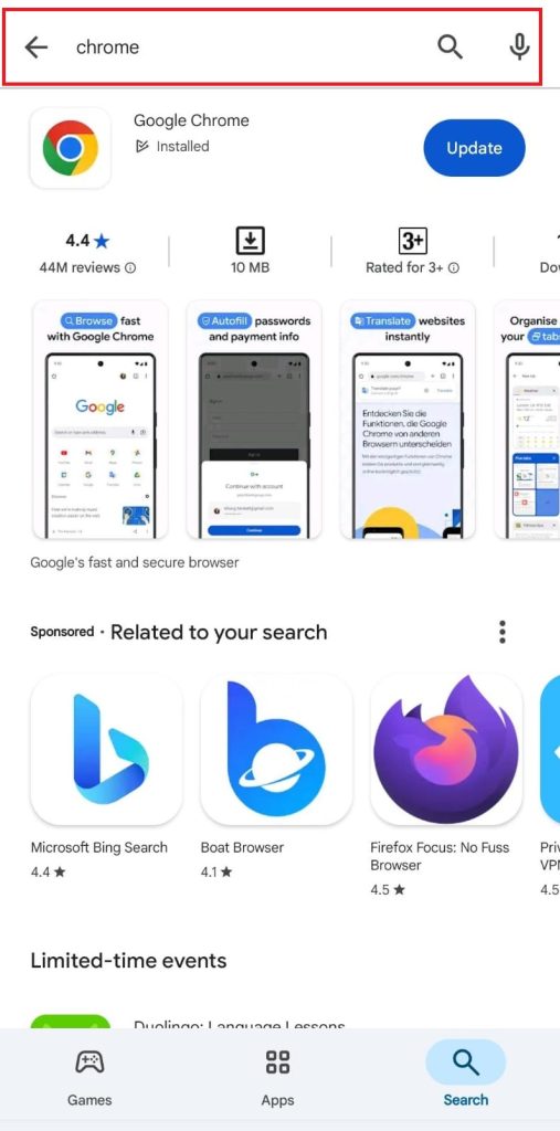find chrome on playstore