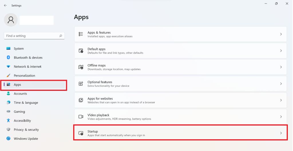 startup apps list in windows 11 settings