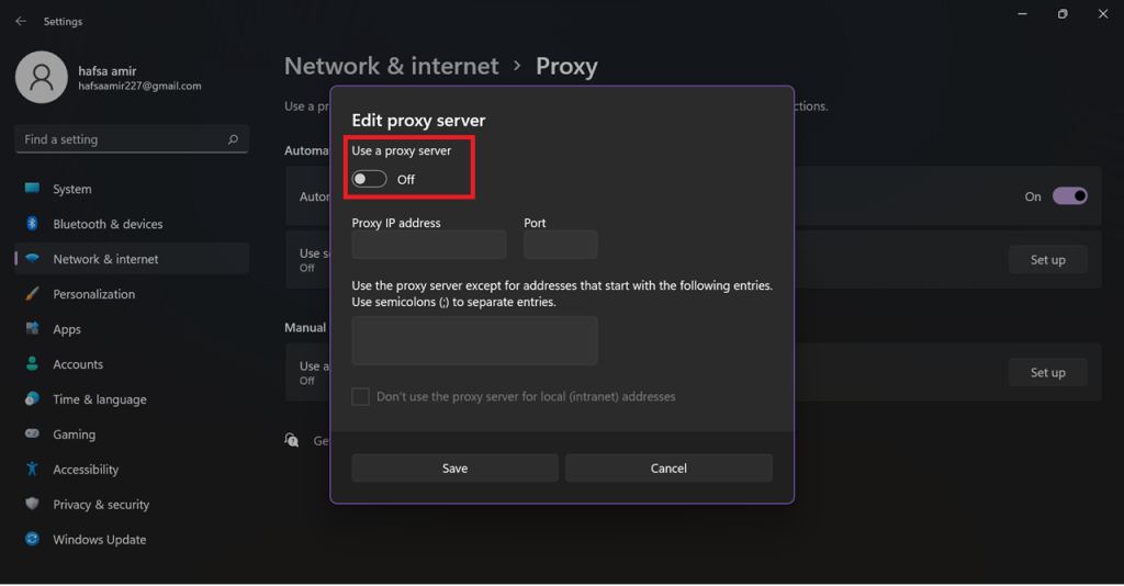 turn off proxy to fix vpn not working