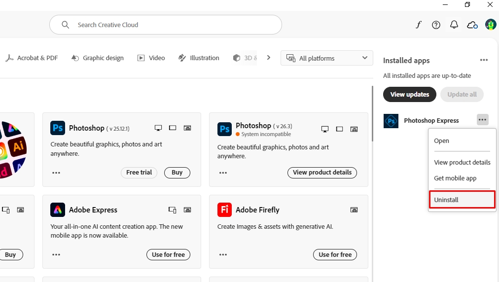 uninstall adobe creative cloud apps