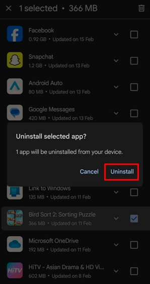 uninstall android applications