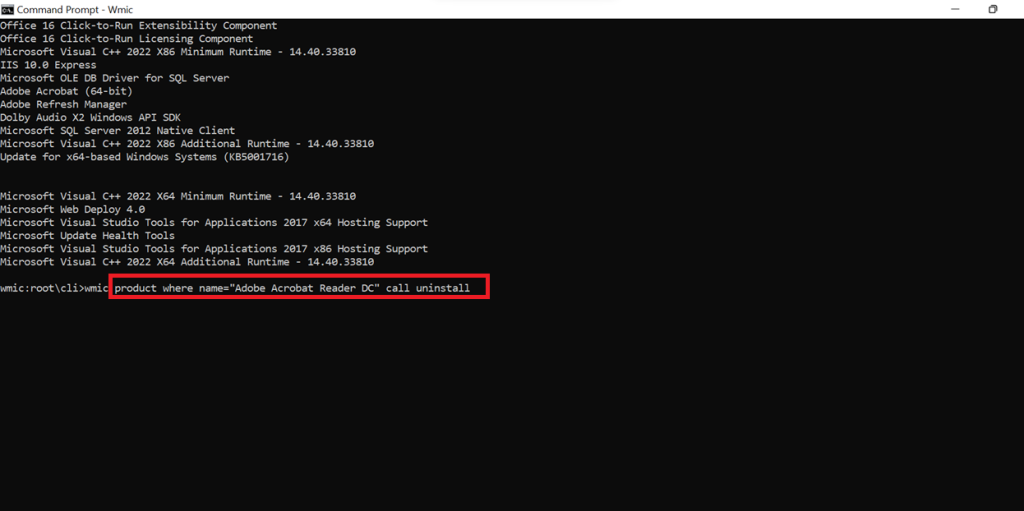 uninstall app command prompt