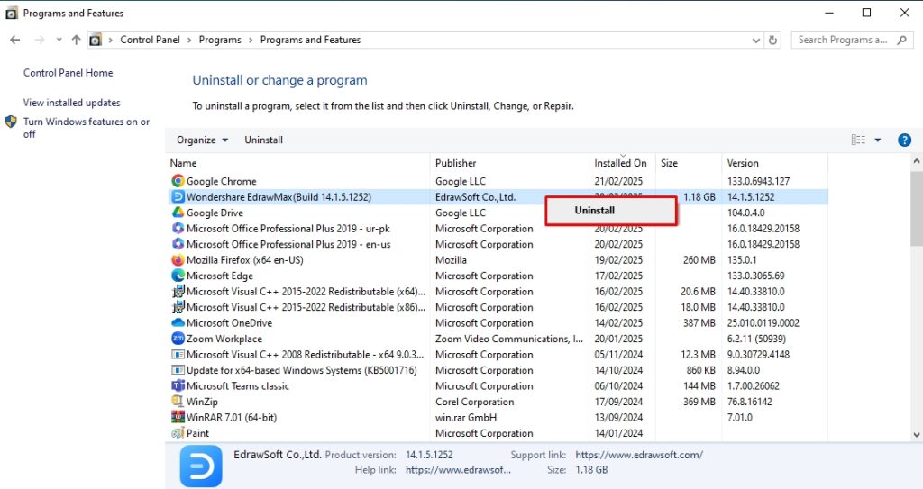 uninstall apps from control panels