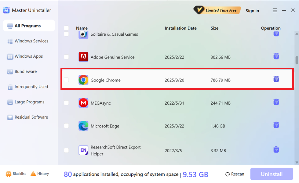 remove chrome via dashboard